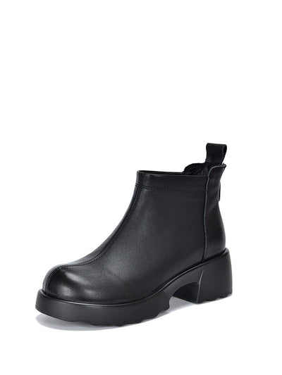 Women Winter Genuine Leather Mid-Heel Ankle Boots