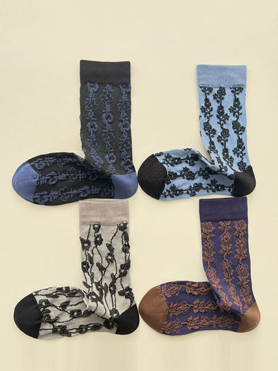 5 Pairs Women Artsy Flower Embossing Socks