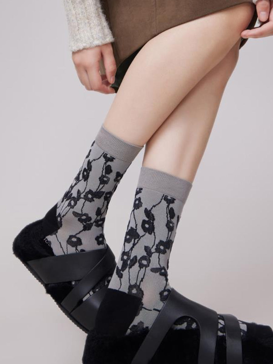 5 Pairs Women Artsy Flower Embossing Socks