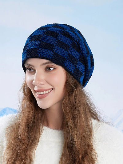 Winter Plaid Knitted Fleece-lined Warm Hat