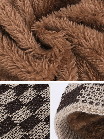 Winter Plaid Knitted Fleece-lined Warm Hat