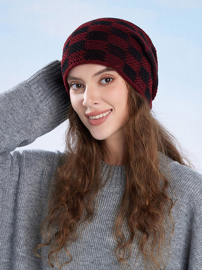 Winter Plaid Knitted Fleece-lined Warm Hat
