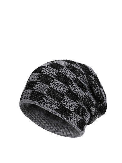 Winter Plaid Knitted Fleece-lined Warm Hat