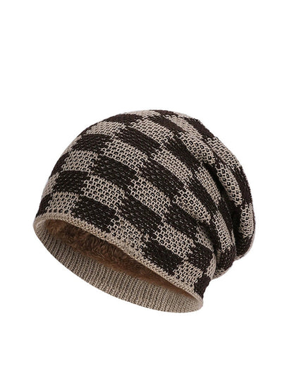 Winter Plaid Knitted Fleece-lined Warm Hat