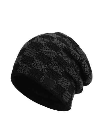 Winter Plaid Knitted Fleece-lined Warm Hat