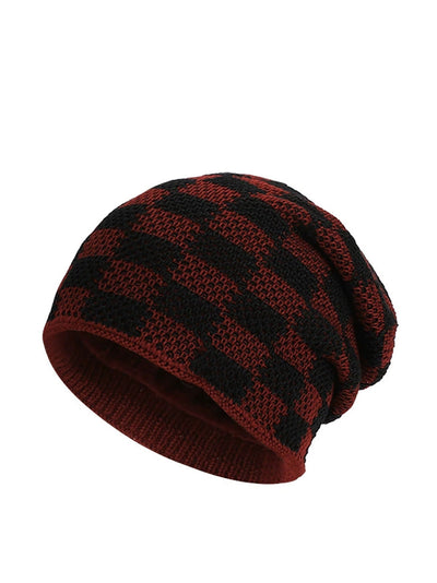 Winter Plaid Knitted Fleece-lined Warm Hat
