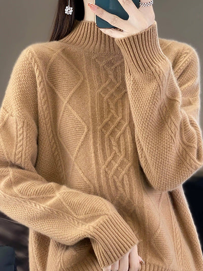 Women Autumn Pure Color Wool Half-Turtleneck Sweater