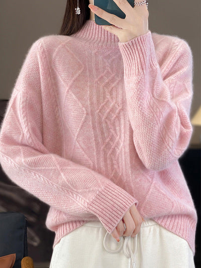 Women Autumn Pure Color Wool Half-Turtleneck Sweater