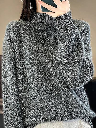 Women Autumn Pure Color Wool Half-Turtleneck Sweater
