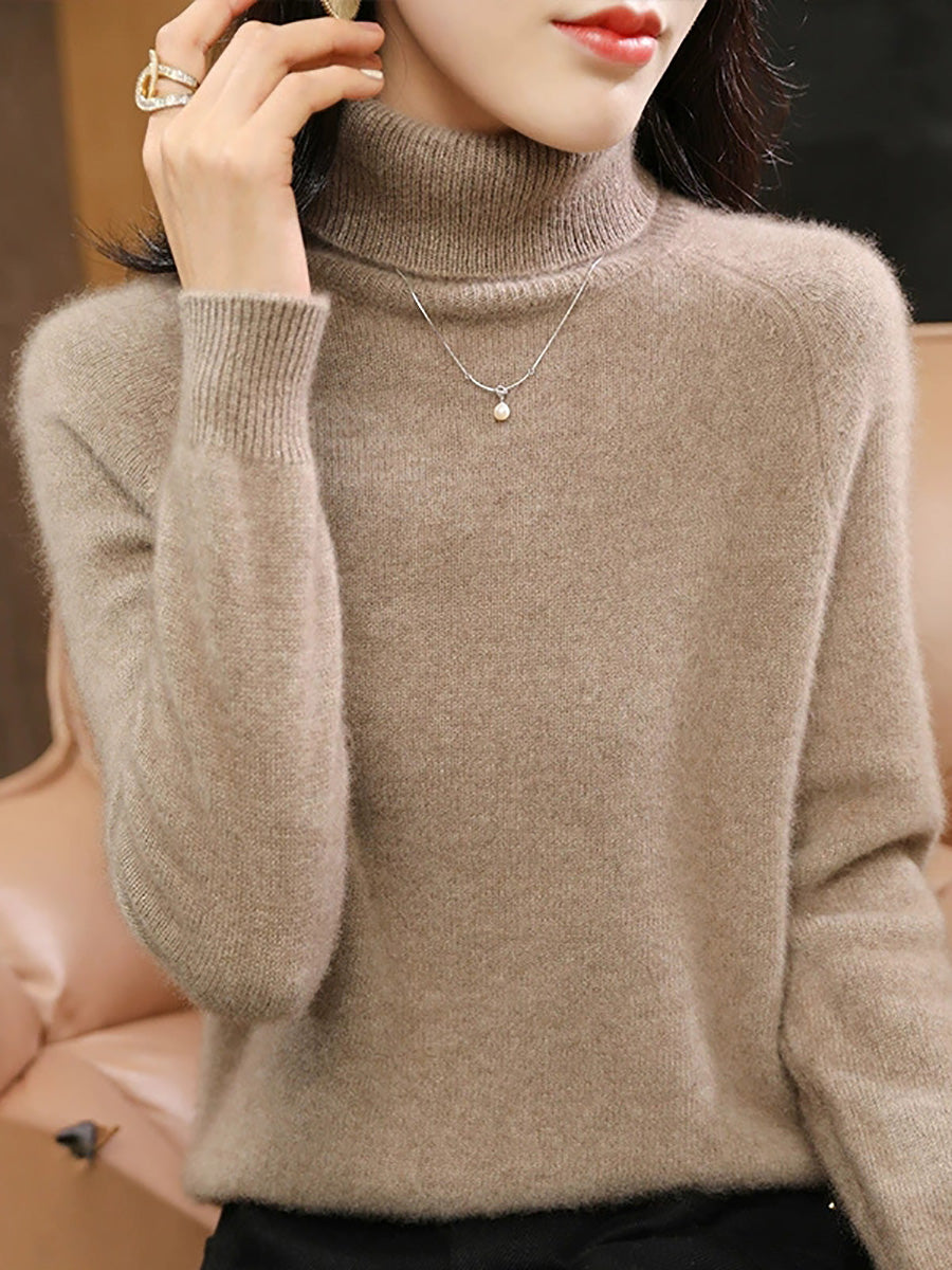 Women Autumn Pure Color Wool Turtleneck Knitted Sweater