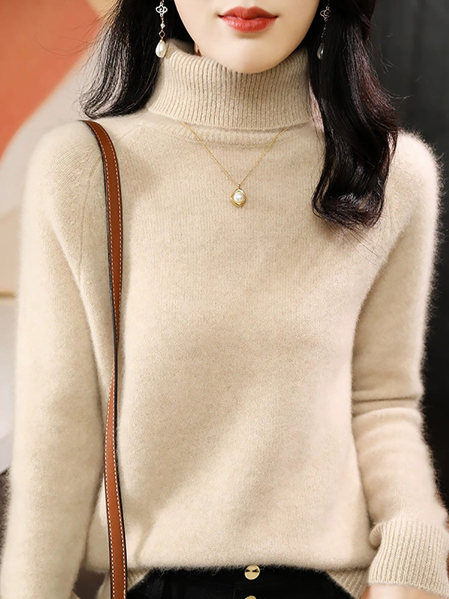Women Autumn Pure Color Wool Turtleneck Knitted Sweater