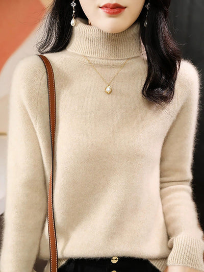 Women Autumn Pure Color Wool Turtleneck Knitted Sweater