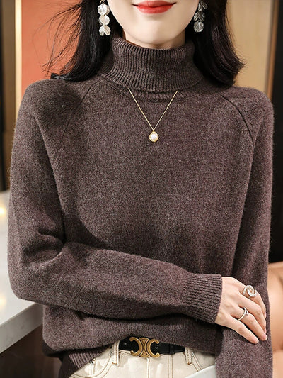 Women Autumn Pure Color Wool Turtleneck Knitted Sweater