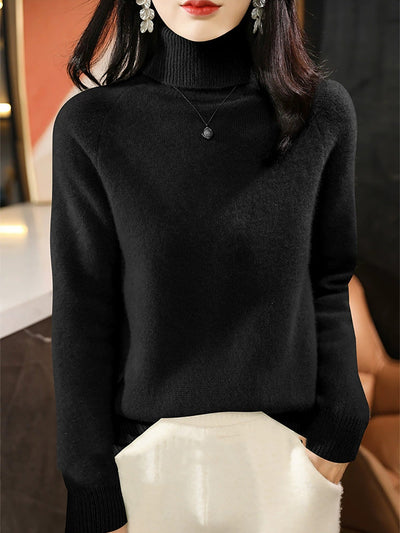 Women Autumn Pure Color Wool Turtleneck Knitted Sweater