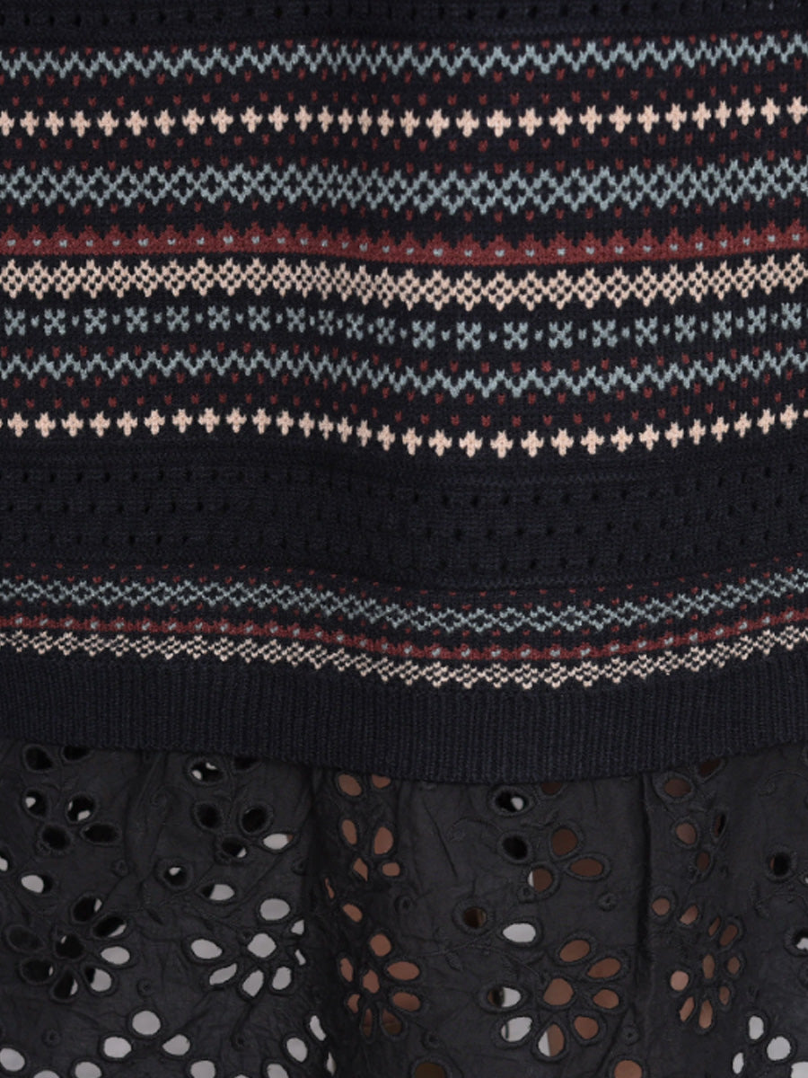 Women Autumn Artsy Stripe O-Neck Spliced Wool Dress