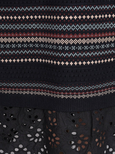 Women Autumn Artsy Stripe O-Neck Spliced Wool Dress