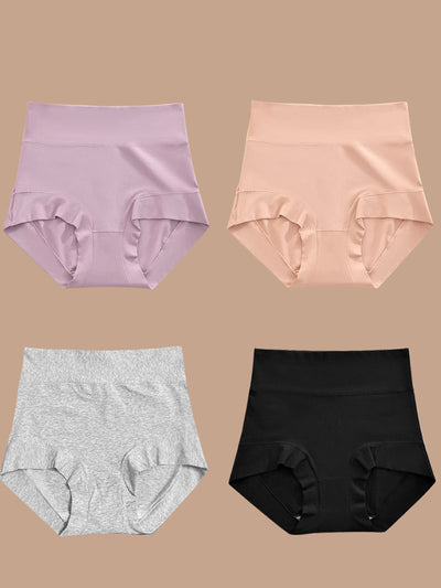 6 Pieces Women Winter Pure Color High Waist Underwear