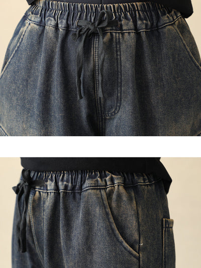 Women Winter Flower Embroidery Fleece-lined Harem Pants