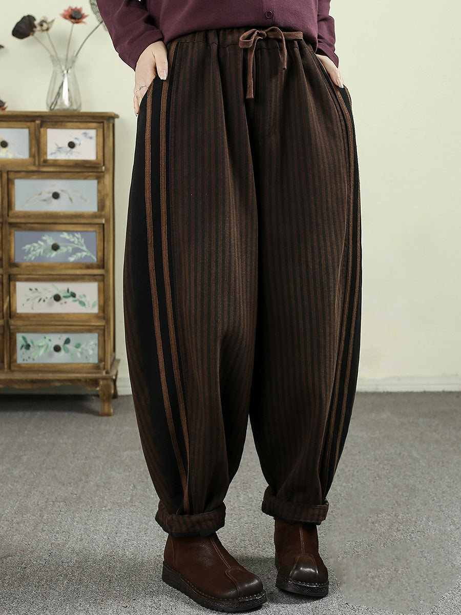 Women Winter Vintage Stripe Padded Harem Pants