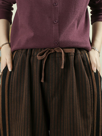 Women Winter Vintage Stripe Padded Harem Pants