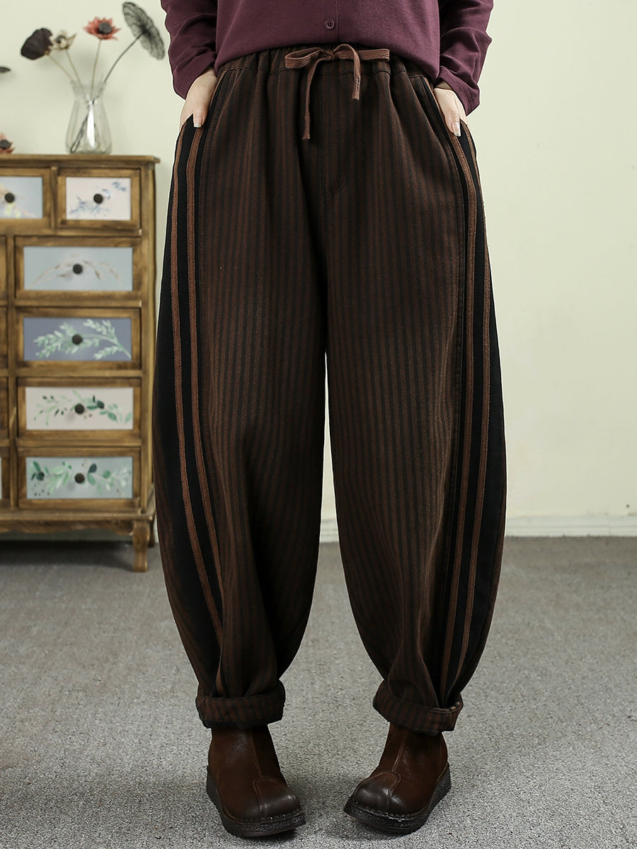 Women Winter Vintage Stripe Padded Harem Pants