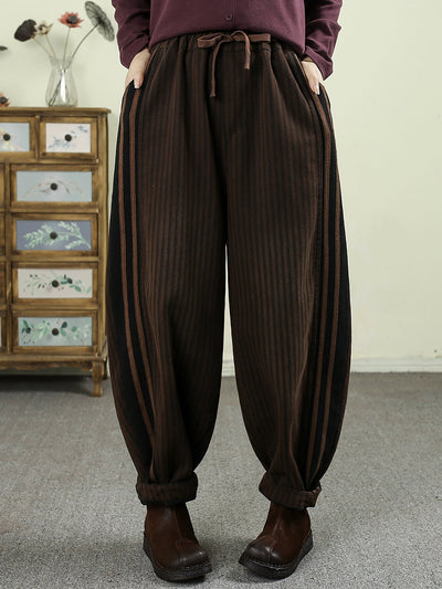 Women Winter Vintage Stripe Padded Harem Pants