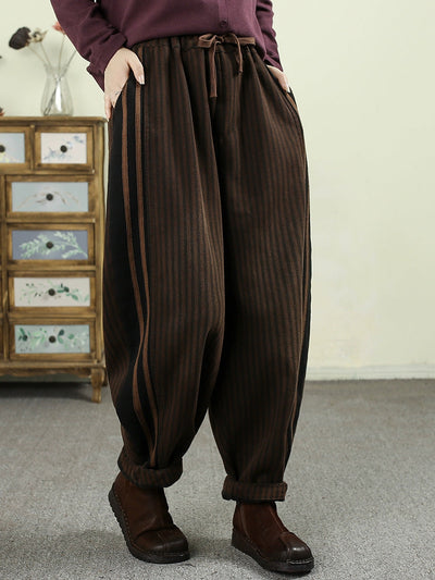 Women Winter Vintage Stripe Padded Harem Pants