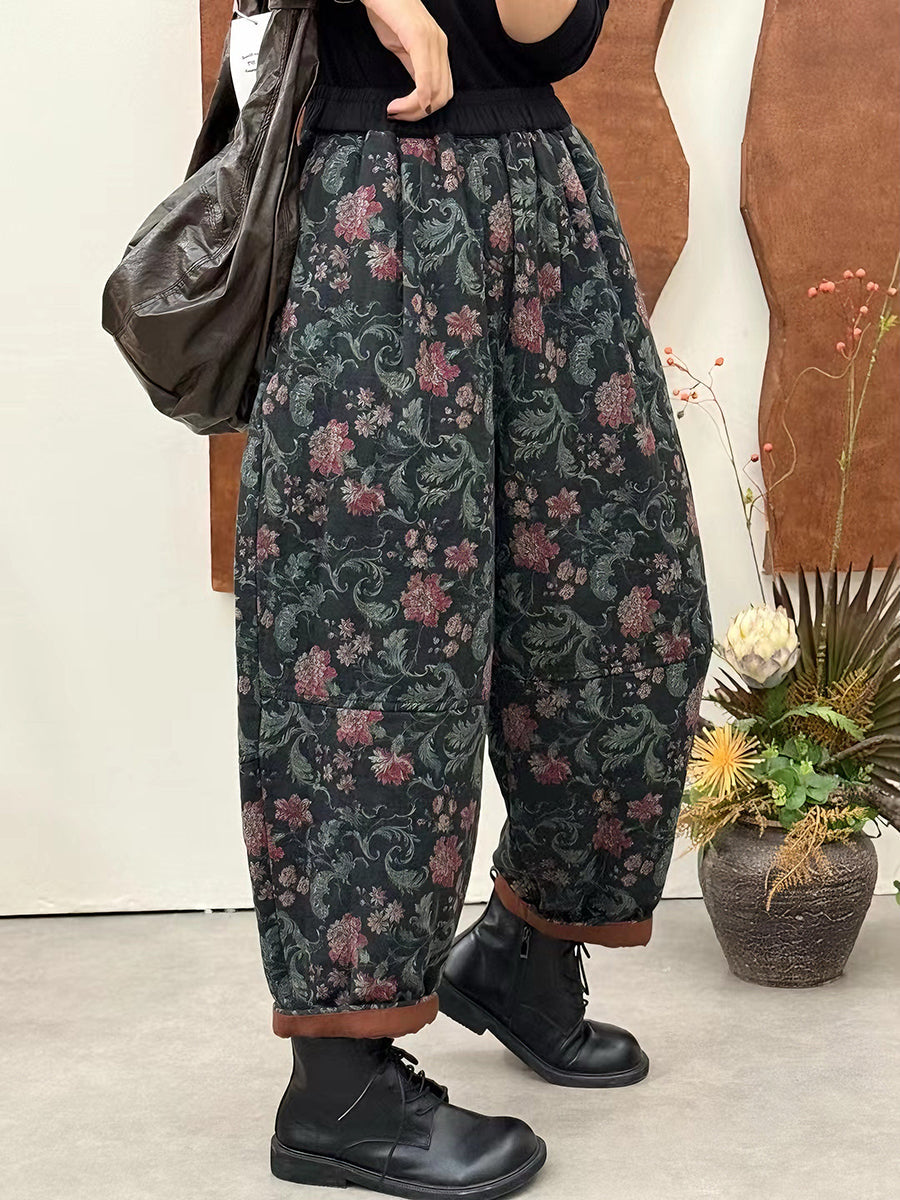 Women Autumn Ethnic Flower Padded Harem Pants