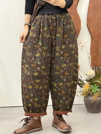 Women Autumn Ethnic Flower Padded Harem Pants