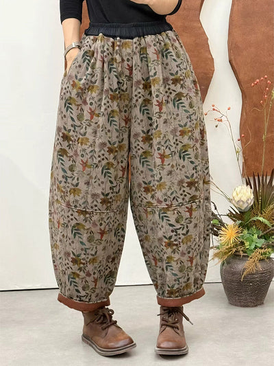 Women Autumn Ethnic Flower Padded Harem Pants