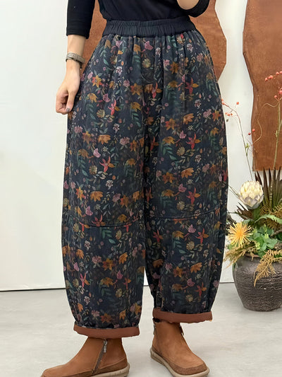 Women Autumn Ethnic Flower Padded Harem Pants