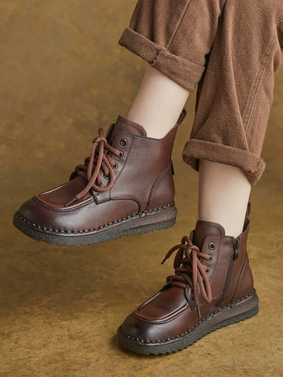 Women Vintage Genuine Leather Spliced Ankle Boots