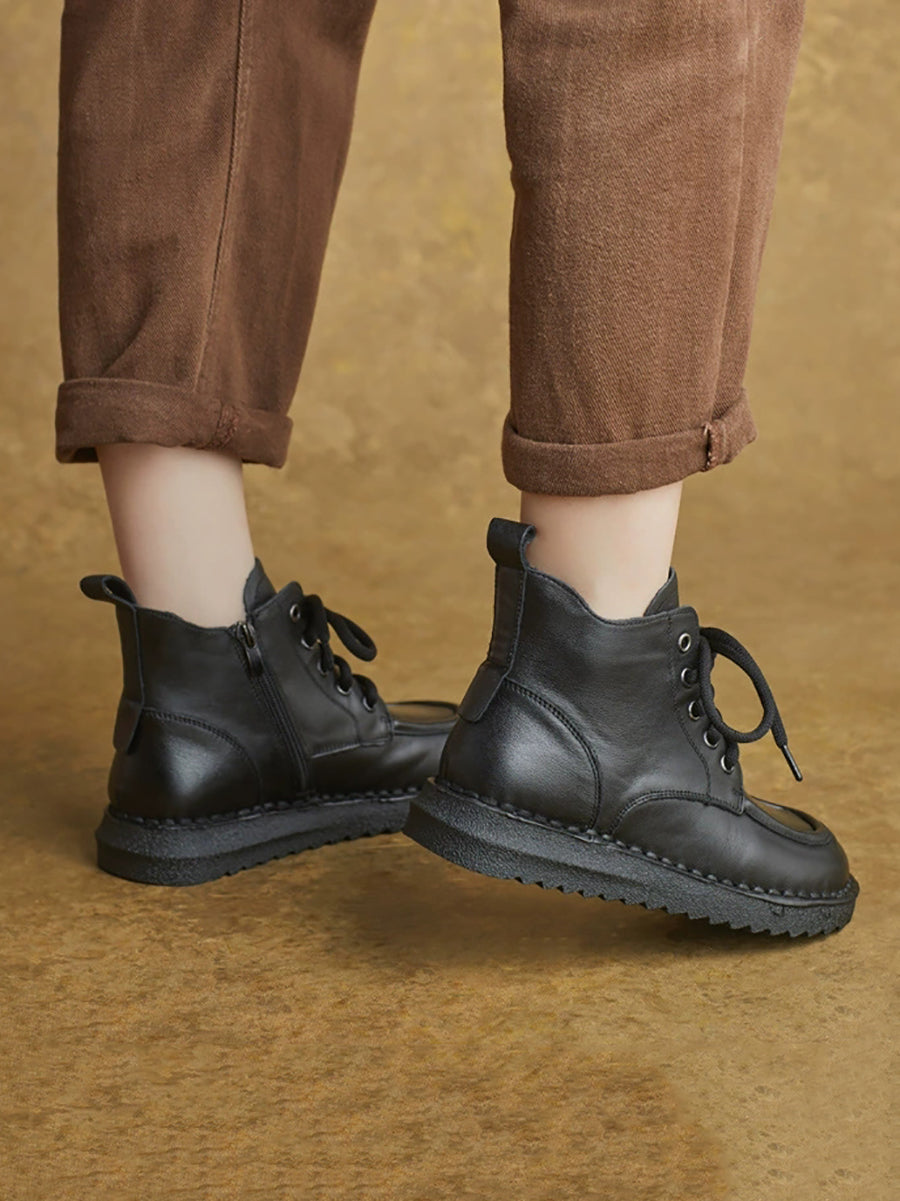 Women Vintage Genuine Leather Spliced Ankle Boots