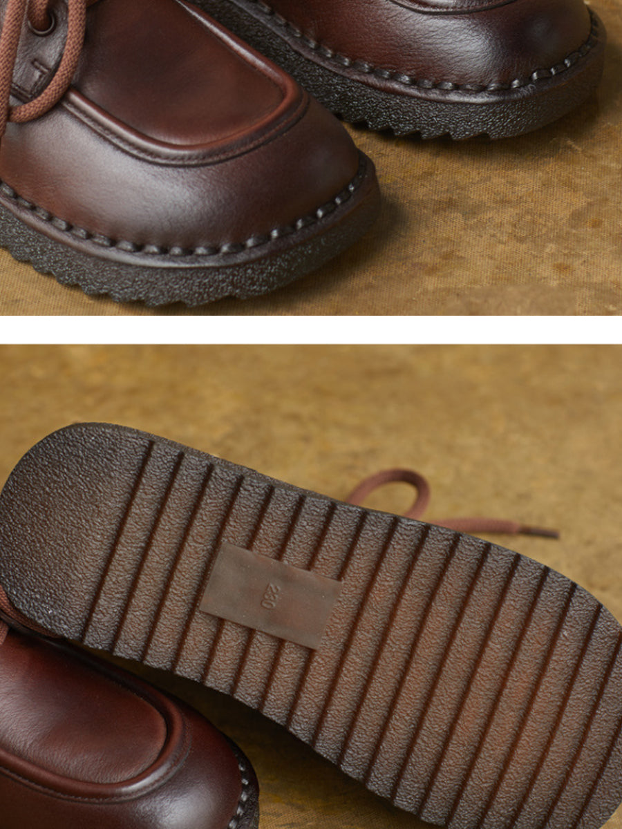 Women Vintage Genuine Leather Spliced Ankle Boots