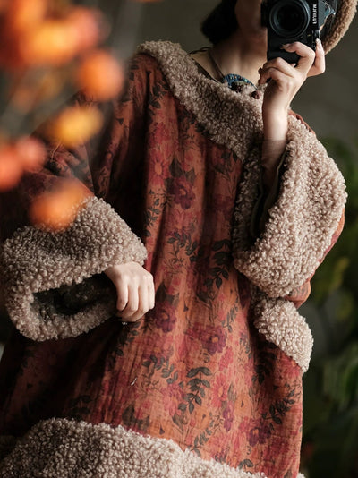 Women Winter Flower Fleece Spliced Padded Vest