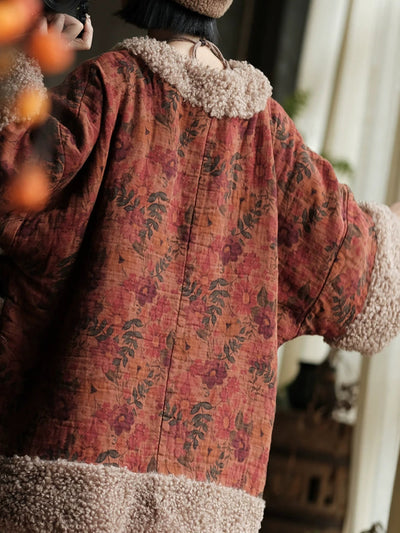 Women Winter Flower Fleece Spliced Padded Vest