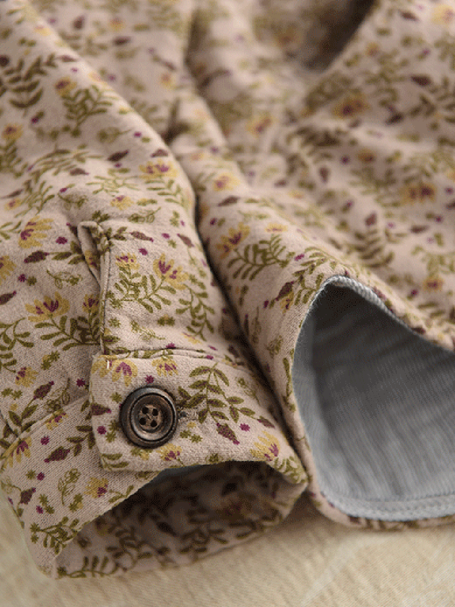 Women Winter Floral 100%Cotton Padded Shirt Coat