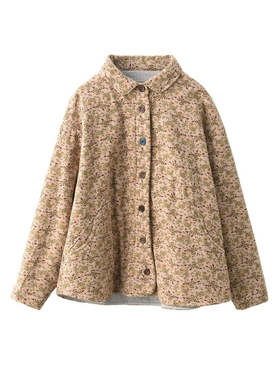 Women Winter Floral 100%Cotton Padded Shirt Coat