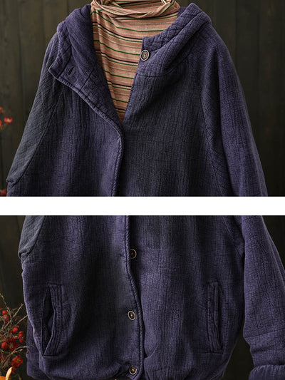 Women Vintage Winter Cotton Hooded Padded Coat