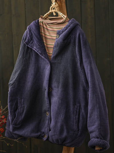 Women Vintage Winter Cotton Hooded Padded Coat