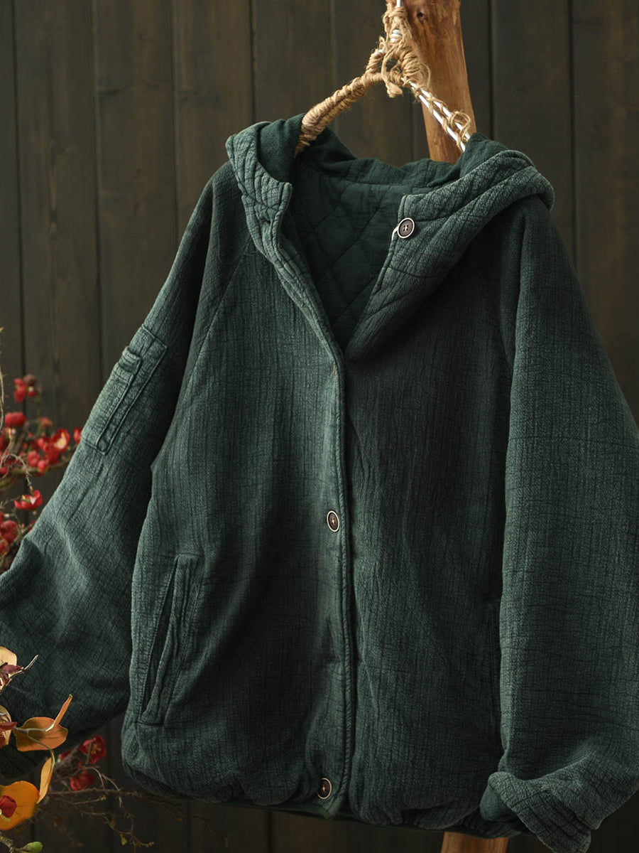 Women Vintage Winter Cotton Hooded Padded Coat