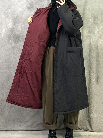 Women Winter Pure Color Dual-side Wearring Hooded Long Coat