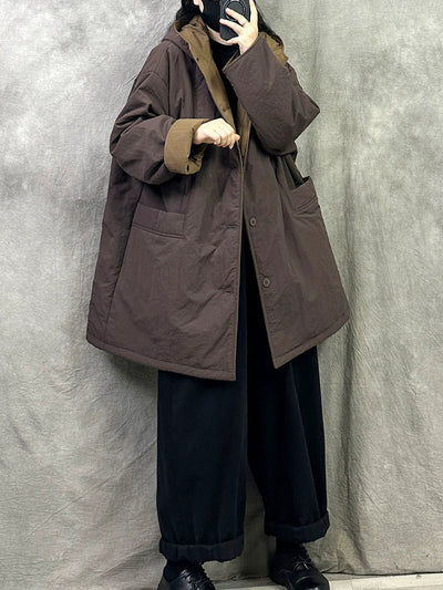 Women Winter Pure Color Dual-side Wearring Hooded Coat