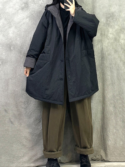 Women Winter Pure Color Dual-side Wearring Hooded Coat