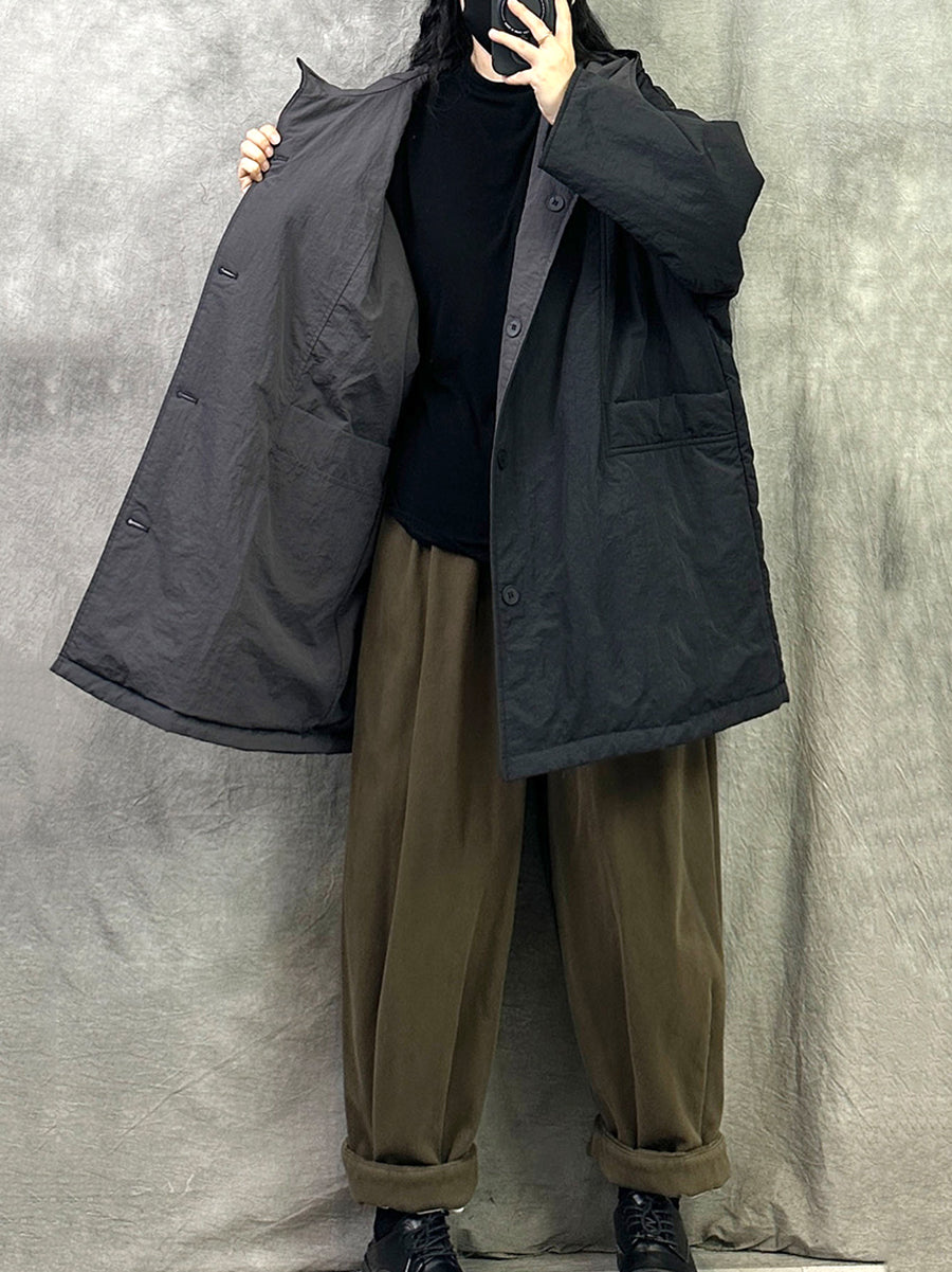 Women Winter Pure Color Dual-side Wearring Hooded Coat