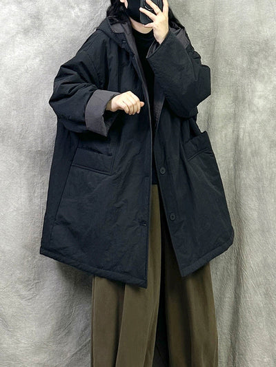 Women Winter Pure Color Dual-side Wearring Hooded Coat