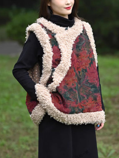 Women Winter Ethnic Flower Corduroy Padded Vest