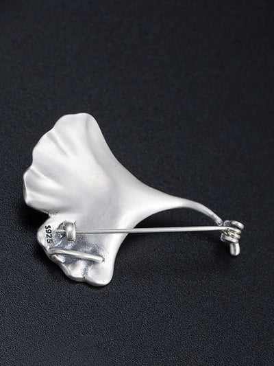 Vintage S925Silver Ginkgo Jade Brooch