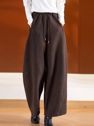 Women Winter Casual Pure Color Fleece-lined Pants