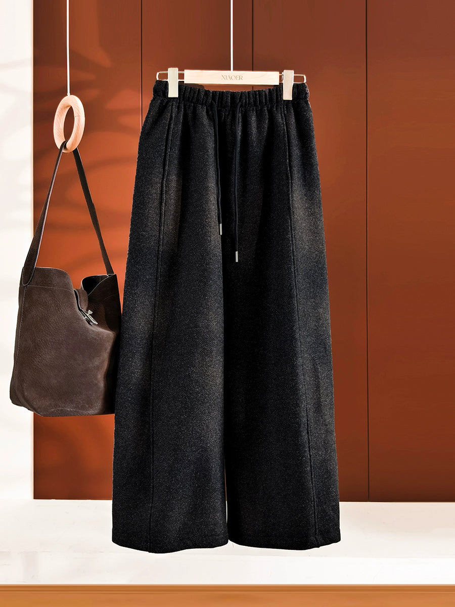 Women Winter Casual Pure Color Fleece-lined Pants